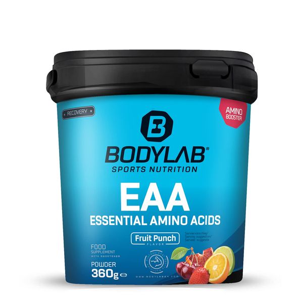 Bodylab24 EAA Essential Amino Acids Fruit Mix 360 g, 8 Essential Amino Acids High Dosage, All BCAA & EAA Included, Plus Vitamin B6, EAA Powder, Delicious Fruity Flavour