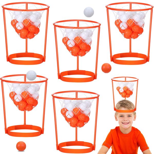 HyDren Head Hoop Basketball Party Game Set for Kids and Adults Carnival Game Portable Adjustable Basket Net Headband with Balls for Birthday Carnival Office Indoor Outdoor Activity Fun Gift (66 Pcs)