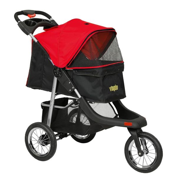 VIAGDO Premium Heavy Duty Pet Stroller for Small  3-Wheel Cat 55 LBS Black Red