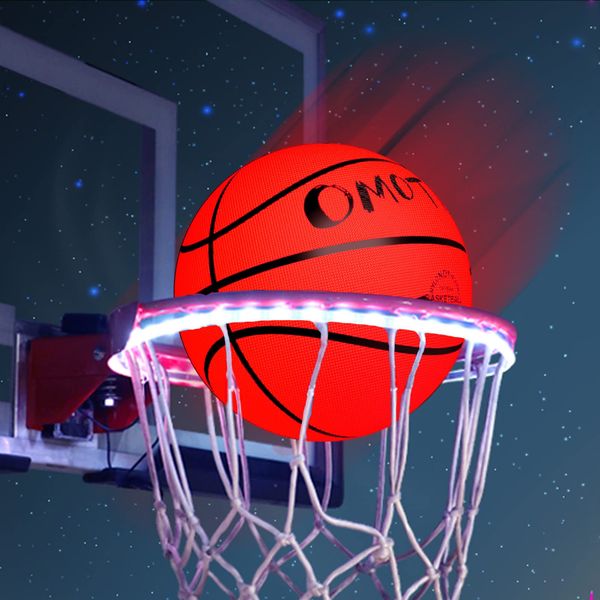 OMOTIYA Size 7 Glow in The Dark Basketball with LED Light Strip for Basketball Hoop, Light Up Basketball for Kids, Waterproof LED Basketball Hoop Lights, Basketball Accessories, Orange