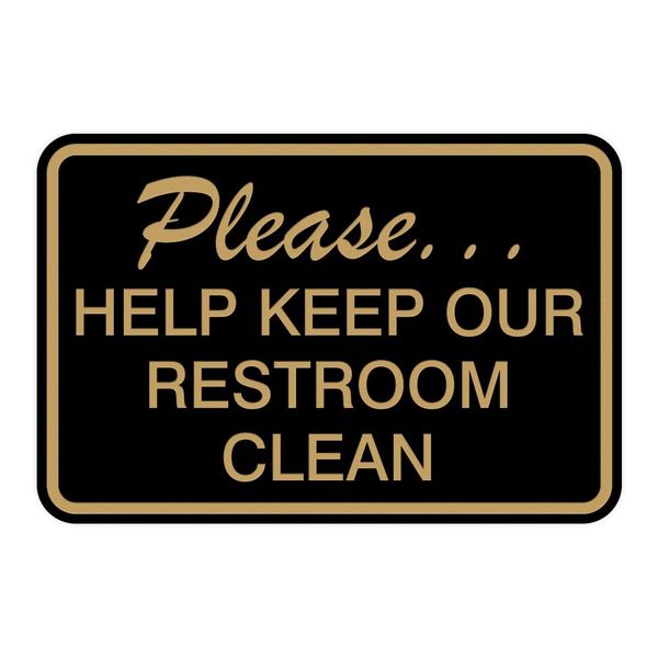 Please Help Keep Our Restroom Clean Wall Door Sign - Black/Gold (Medium)