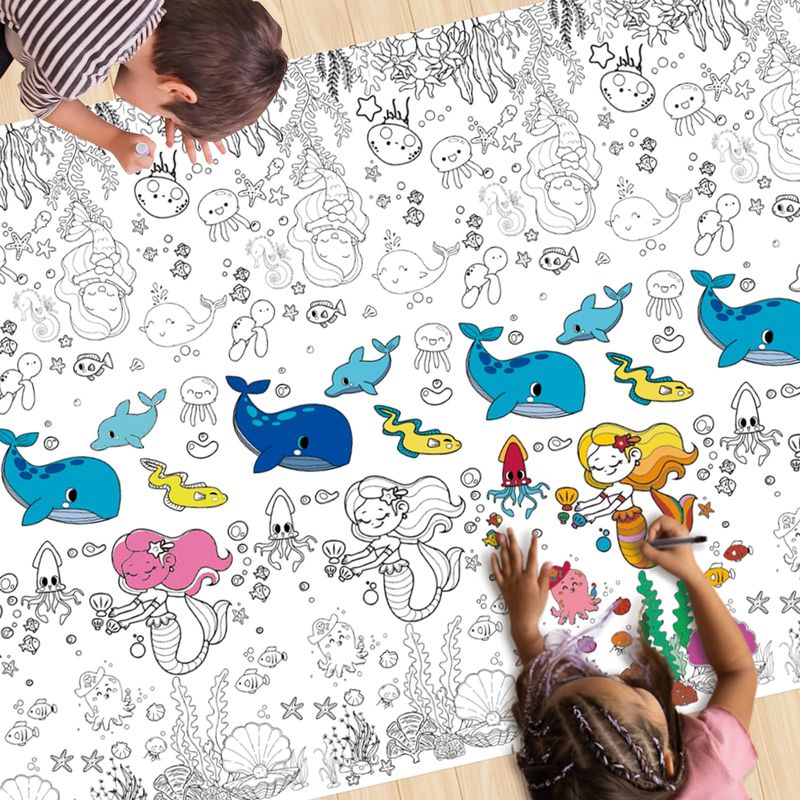 Mermaid Giant Colouring Table Cloth for Kids,137 * 274cm Under the Sea ...