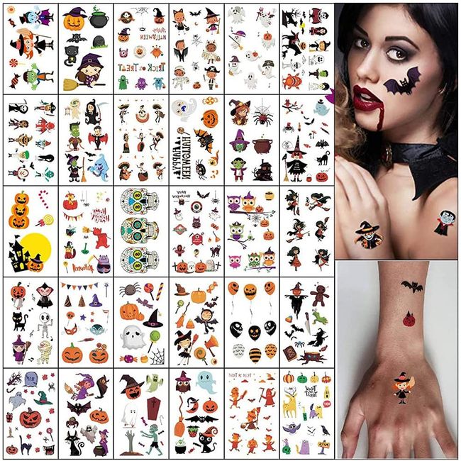 50 Halloween Tattoo Stickers Kids Costume Makeup Cosplay Costume Accessories Cute Pumpkin Ghost Witch Ghost Halloween Cultural Festival School Festival