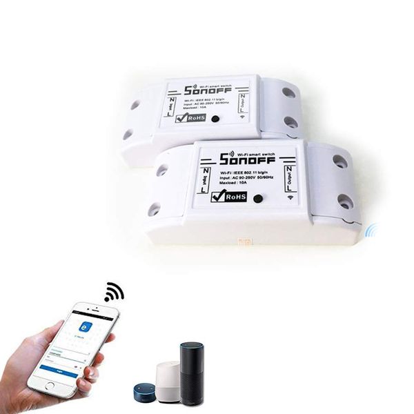 Acemax Sonoff 2 Stück Funkschalter und Fernbedienung mit WLAN - Kompatibel mit iOS und Android, Alexa, Google Home Assistant, Nest, IFTTT
