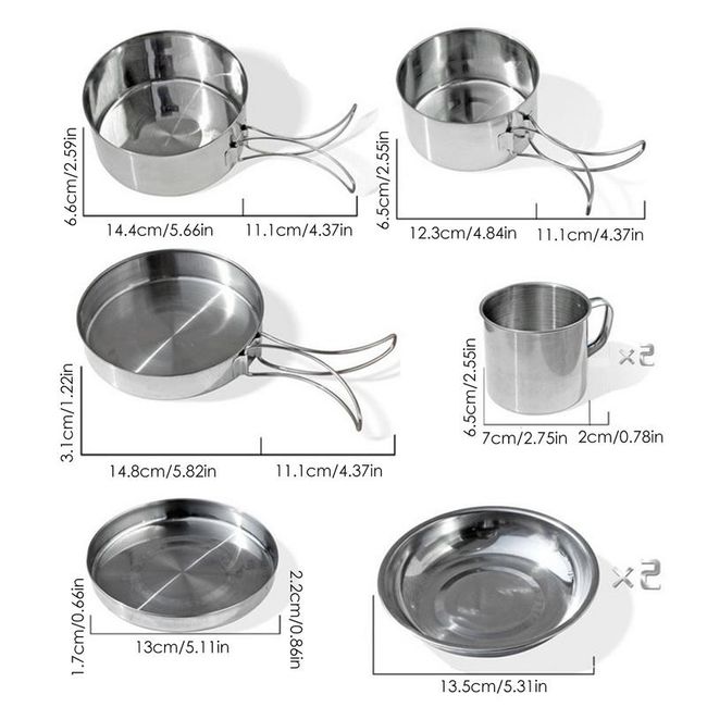 Camping Cookware Set - Compact Stainless Steel Campfire Cooking Pots and  Pans