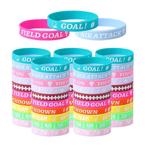 Rugby Series 100 Pcs Football Bracelets for Teenagers Adults, Motivational Football Rubber Bracelet, Football Party Favors