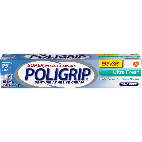 SUPER POLIGRIP Denture Adhesive Cream Ultra Fresh 2.40 oz (Pack of 4)