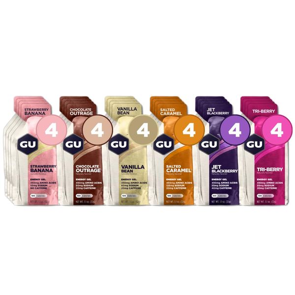 GU Energy Original Sports Nutrition Energy Gel, Vegan, Gluten-Free, Kosher, and Dairy-Free On-the-Go Energy for Any Workout, 24-Count, Assorted Flavors