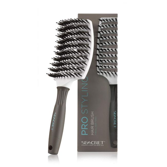 SEACRET Pro Styling Hair Brush - Wide Hair Brush, Paddle Detangling Brush, Ergonomic Vent Hair Brush for Women, Men and Kids. Curly Hair Brush. Boar Bristle Hair Brush suitable for All Hair Types.