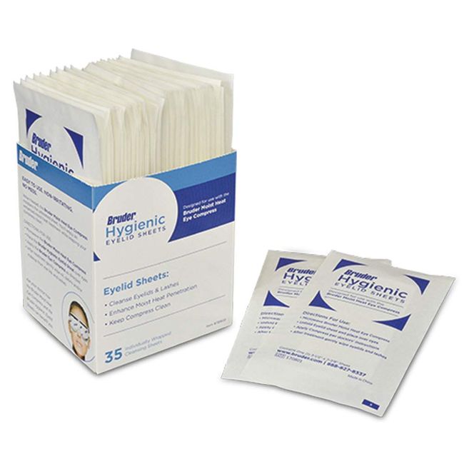 Bruder Hygienic Eyelid Cleansing Sheets Micro Fine Individually Wrapped Untreated Sheets 35 Count Box