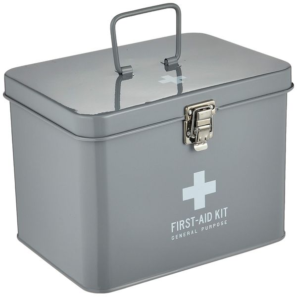 KI Japan Medico Tin Stylish First Aid Kit, Gray (With Dividers and Tray), MEDHICO M Size