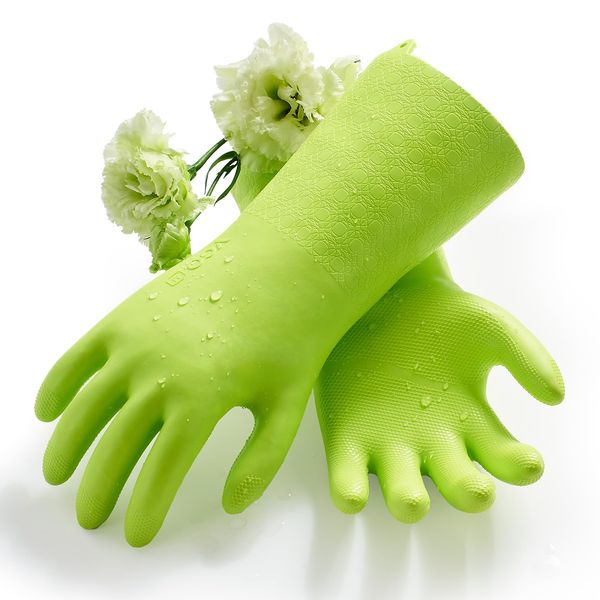 [Vgo...] Household Gloves, Fresh Scent, Innovative Lining, Dishwashing Gloves, Recyclable Materials, 3 Times Durable Cleaning Gloves, Long Sleeve Kitchen Gloves, Waterproof Gloves for Cleaning, Pet