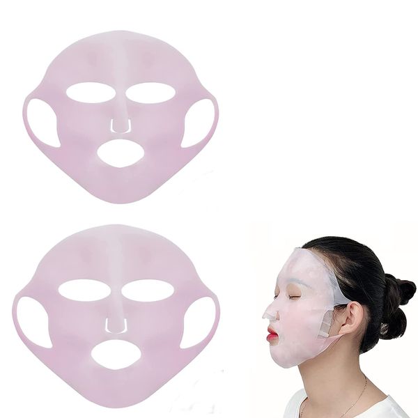 MIBICIRI 2-Pack Silicone Hydrating Mask to Slow Evaporation of Mask Essence, Reusable Mask Sleeve Hook, Facial Moisture Treatment Tool(Pink)