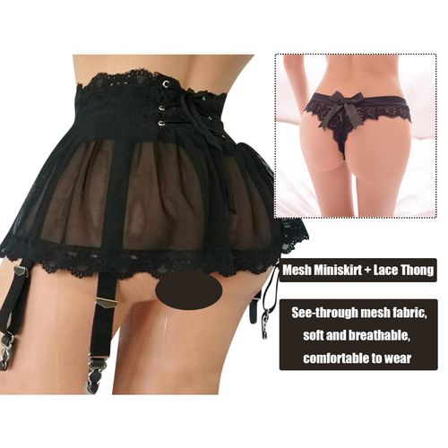 ROSVAJFY Women Dresses,Ladies High Waist Solid Sexy Mesh Garter Skirt Sexy Lingerie Work Dress Office Dress Plus Size Wedding Guest Dress (Black)