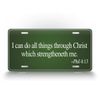 Philippians 4:13 License Plate Scripture Verse Green Auto Tag