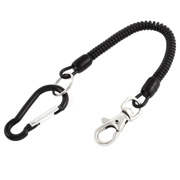 uxcell Spa Ral Fishing Lanyard Retractable Wrist Spring Rope Keychain with Carabiner Hook Lobster Clasp Black Elastic Coil Cord Lanyard for Fishing Climbing Boat Pliers 1 Pcs