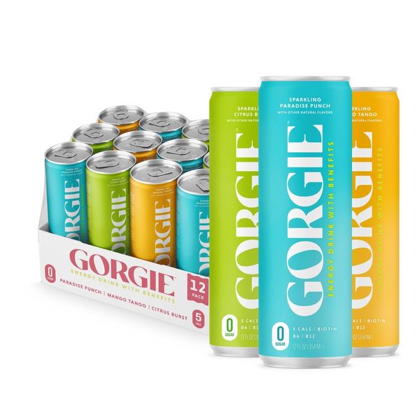 GORGIE Tropical Variety Sugar-Free Natural Energy Drink Sparkling Healthy Ene...