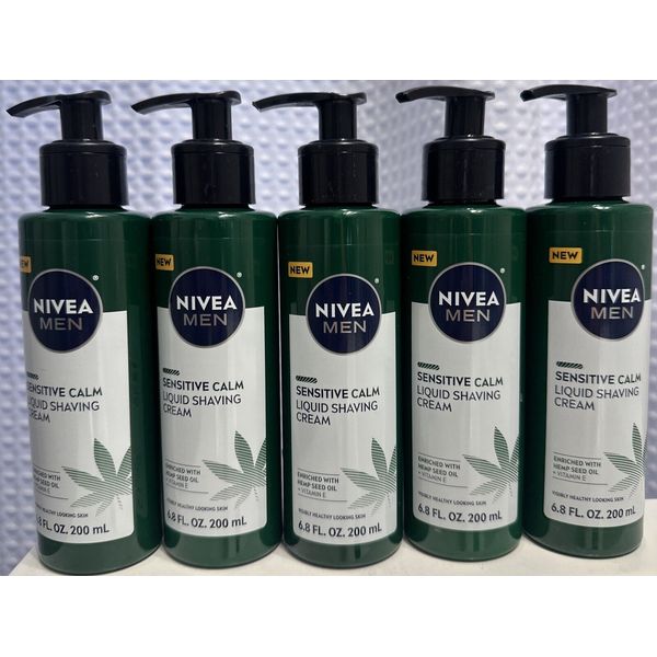 5x Nivea Men Sensitive Calm Liquid Shaving Cream Pump Bottle 6.8 oz (5 PACK)