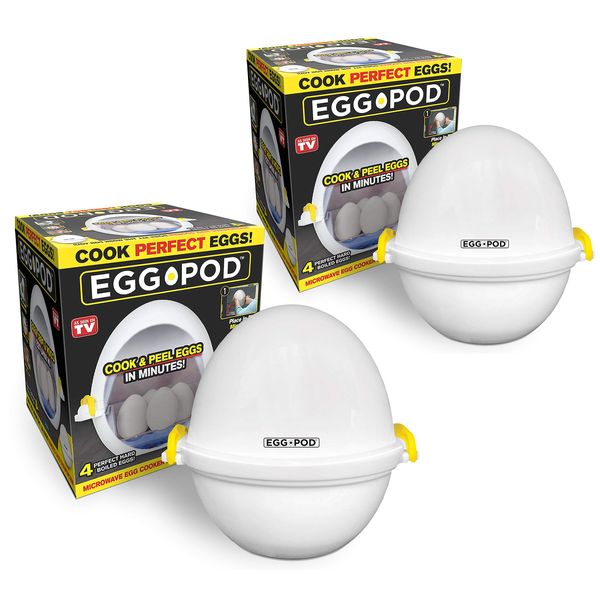 EGG POD by Emson Microwave Hardboiled Egg Maker, Cooker, Boiler & Steamer, 4 Perfectly-Cooked Hard boiled Eggs in Under 9 minutes, Dishwasher Safe, Airtight and Warp Proof As Seen On TV Set of 2…