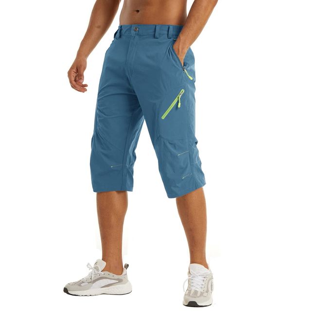 KEFITEVD 3/4 Hose Herren Leicht Wanderhose Sommer Stretch Caprihose Männer Cargo Bermuda Outdoor Hose Blau 34