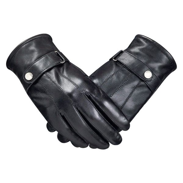 Pneito Men's Leather Gloves, Cold Protection, Leather, Genuine Leather, Thermal Gloves, Winter Fleece Lining, Warm, Windproof, Good to the Touch, Ergonomic Design, Stylish, 2 Colors, 2 Sizes, Bicycle,