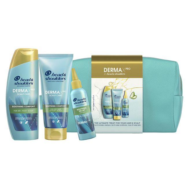 Head & Shoulders DERMAXPRO Haarpflege Set Damen, Anti-Schuppen Shampoo, Spülung und Kopfhautmaske mit Aloe Vera und Vitamin E, gegen juckende und trockene Kopfhaut, inkl. Kosmetiktasche