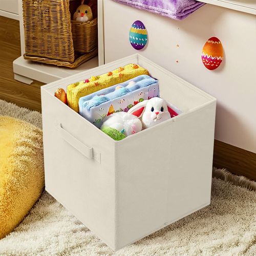 PowerKing Collapsible Storage Cubes with Handles, Fabric Foldable Bins for Closet Shelves, Durable Organization Storage Bins, 10.5'' x 11'' x 10.5'', 2 Pack, Cream