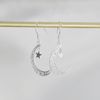 Sterling Silver Filigree Crescent Moon Star Dangle Drop Earrings