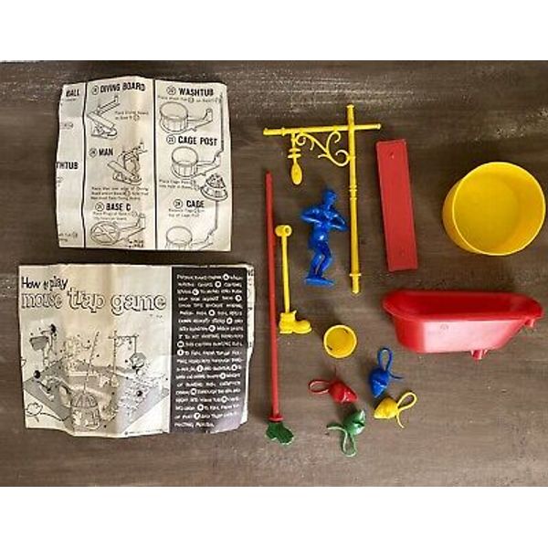 VTG 1963 Mousetrap 12 Game Pieces & Instructions 4 Mice Blue Man Ideal Toy Corp