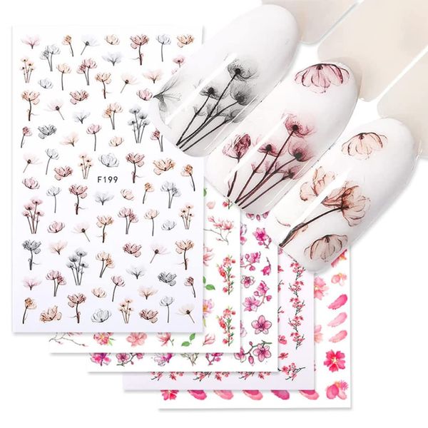 8 Sheets Nagelsticker Blumen 3D Nail Art Stickers NagelDesign Nagelaufkleber Selbstklebend Nail Art Dekoration Nail Kunst Aufkleber für Frauen Mädchen Kinder