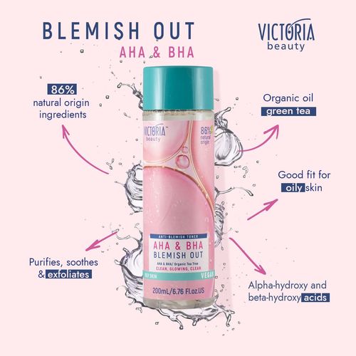 Victoria Beauty BHA Toner with Salicylic Acid and Tea Tree Oil for Face, AHA Cleansing Face Toner for Blemished and Oily Skin, Highly Effective Face Care, Vegan, 200 ml