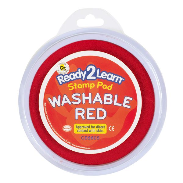 READY 2 LEARN Jumbo Circular Washable Stamp Pad - Red - 5.75" dia. - Non-Toxic - Fade Resistant - Ideal Size for Handprints and Footprints