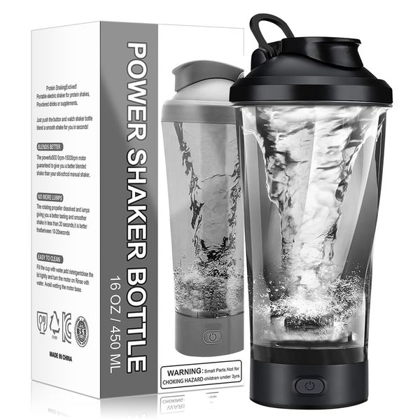 HIYAA Electric Protein Shaker Bottle, 16 oz Rechargeable Vortex Portable Electric Mixer, BPA Free, Shaker Cups for Protein Shakes and Meal Replacement Shakes, Perfect Gym Gift for Men Women, Black