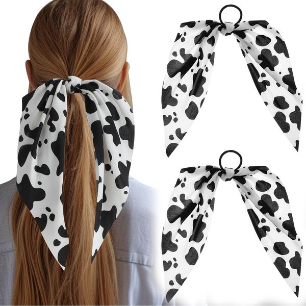 AOZUO 2 Pieces Cow Print Headband Bow Bandana Elastic Hair Bows Accessories Handmade Halloween Costume Birthday Gift for Women Girls