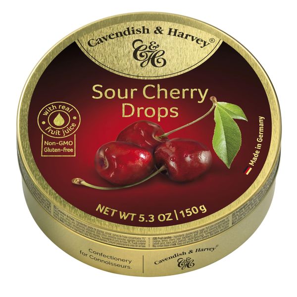 Cavendish & Harvey | Sour Cherry Hard Candy Drops | 5.3 Ounce Tin - 12 Pack