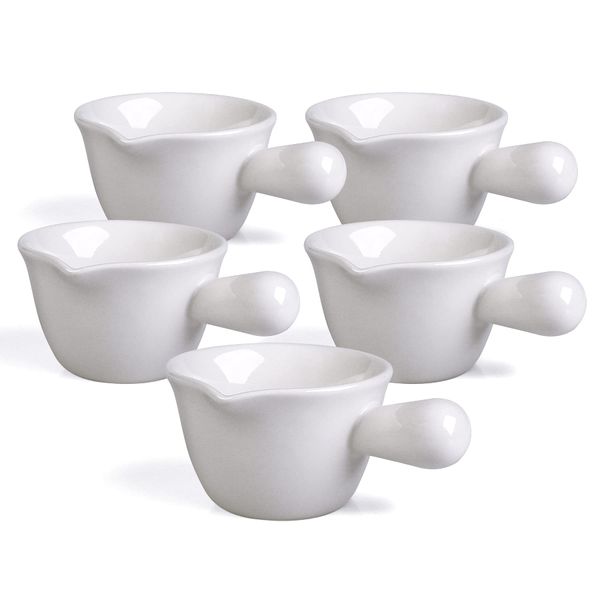 Keponbee 5PCS Small White Milk Jug Mini Ceramic Small Dip Sauce Bowls Dessert Cups 60ml with Handle - White