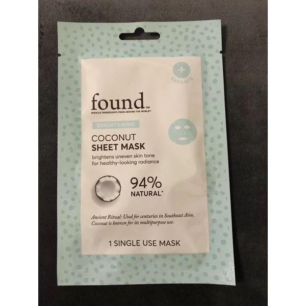 FOUND Coconut Sheet Mask - Brightens Uneven Skin Tone - 1 Single Use Mask NEW