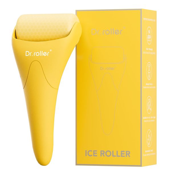 Dr.roller Ice Roller, Eisroller Gesicht, Ice Roller Gesicht, Silikon Ice Face Roller für Strafft und verkleinert die Poren Reduziert Schwellungen Migräne Schmerzlinderung (Gelb)