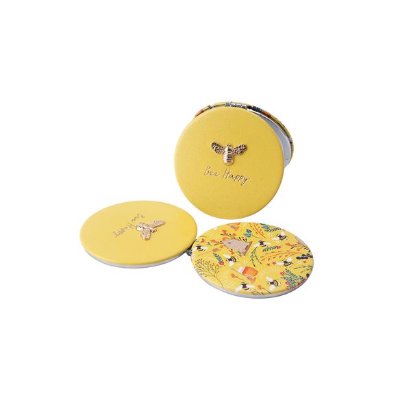 CGB Giftware | Compact Mirror | 'Bee Happy' | Yellow | Comes Gift Boxed | 2 Varied Magnifications | The Beekeeper Range | Ladies Compact Mirror |GB03892