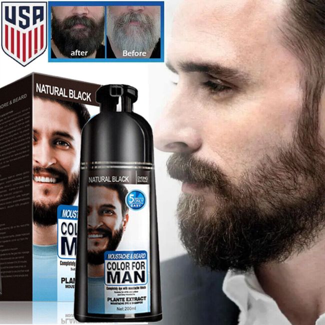 Mokeru Men Black Beard Hair Dye Color Shampoo Permanent Darkening Hair Coloring