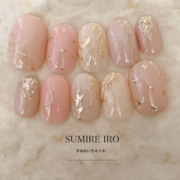 Nail tips False nails Bridal nails Short Coming-of-age nails Design Simple nails Nail Beige nails Small nails Large nails Very short Chibi nails Adult nails False nails Custom nails<br> [o2140] Cinnamon beige dot mirror line mirror leaf