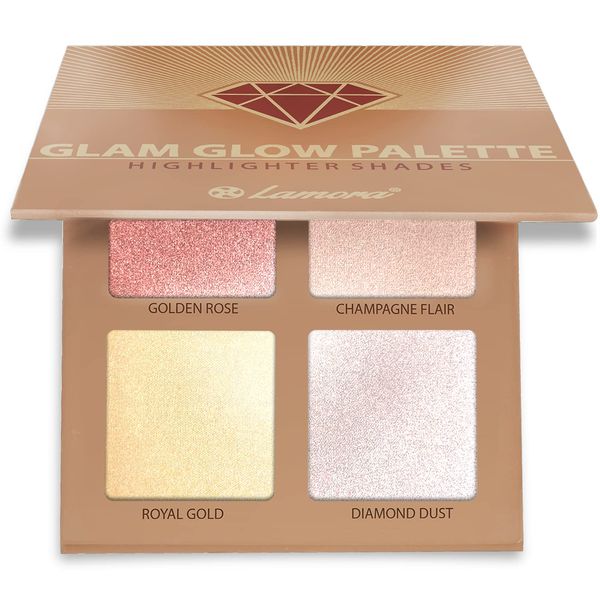 Highlighter Make-up Bronzer Powder Palette - Face Highlighter Makeup Palette Set With Mirror - 4 Highly Pigmented Shimmer Colors For Highlighting And Contouring - Vegan, Cruelty Free & Hypoallergenic