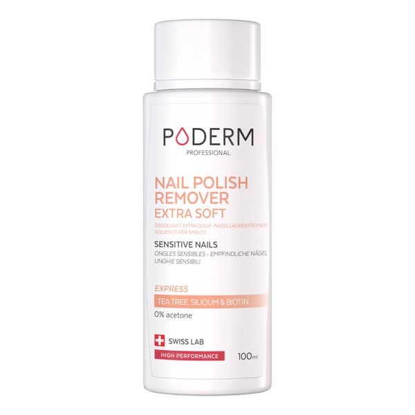 PODERM - NAIL POLISH REMOVER EXTRA MILD TEA TREE - Quick & Easy Nail Polish Removal - Acetone-Free - Nail Fortifying & Nourishing - Perfect for Delicate Nails - 100ml - Swiss Lab