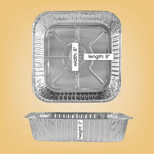 PLASTICPRO Disposable 8'' X 8'' X 2'' Inch Square Aluminum Tin Foil Baking Pans Bakeware - Cookware Perfect for Baking Cakes, Breads, Brownies, Bread, Meatloaf, Lasagna, Pack of 50