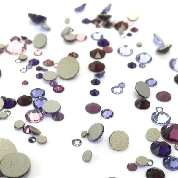 PURPLE Colors mixed with Swarovski 2058 Xilion / 2088 Xirius Rose flatbacks sizes ss5, ss7, ss9, ss12, ss16, ss20, ss30 No-Hotfix rhinestones nail art 144 pcs (1 gross) from Mychobos (Crystal-Wholesal