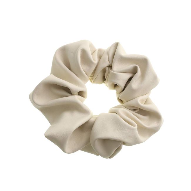 Vingtaine HS-145-WH- Faux Leather, Volume, Scrunchie, Simple, Leather-like, Large, Big, Stylish, Scrunchie, Pony, White