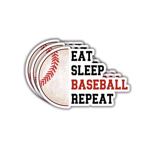 (3pcs) Eat Sleep Baseball Repeat Sticker Funny Sarcastic Quotes Inspirational Phrase Baseball Sport Lovers Vinyl Decal Stickers for Tumbler Laptop Kindle Water Bottles Tablet Books Phone - Size 3x2