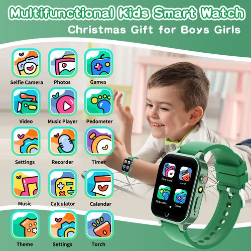 Cosjoype Kids Smart Watch Boys Gift for Age 6-10, 26 Games Touch Screen HD Video Music Player Learning Cards Audiostory Pedometer Educational Toys Birthday Gifts for Girls Ages 4 5 6 7 8 Green