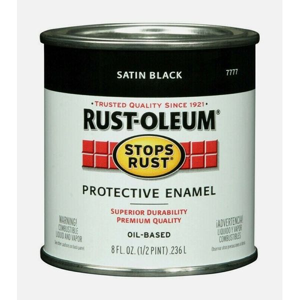 Rust-Oleum SATIN BLACK 0.5pt Stops Rust PROTECTIVE ENAMEL Oil-Based 7777-730 NEW