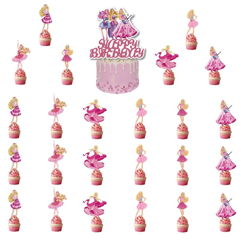 Décoration Cupcake Princesse Décorations Gâteau Anniversaire Fille - 9 Pièces Bar-bi - Cake Topper Rose - Fournitures Fête Enfant - Non Comestible Anniversaire Barbie